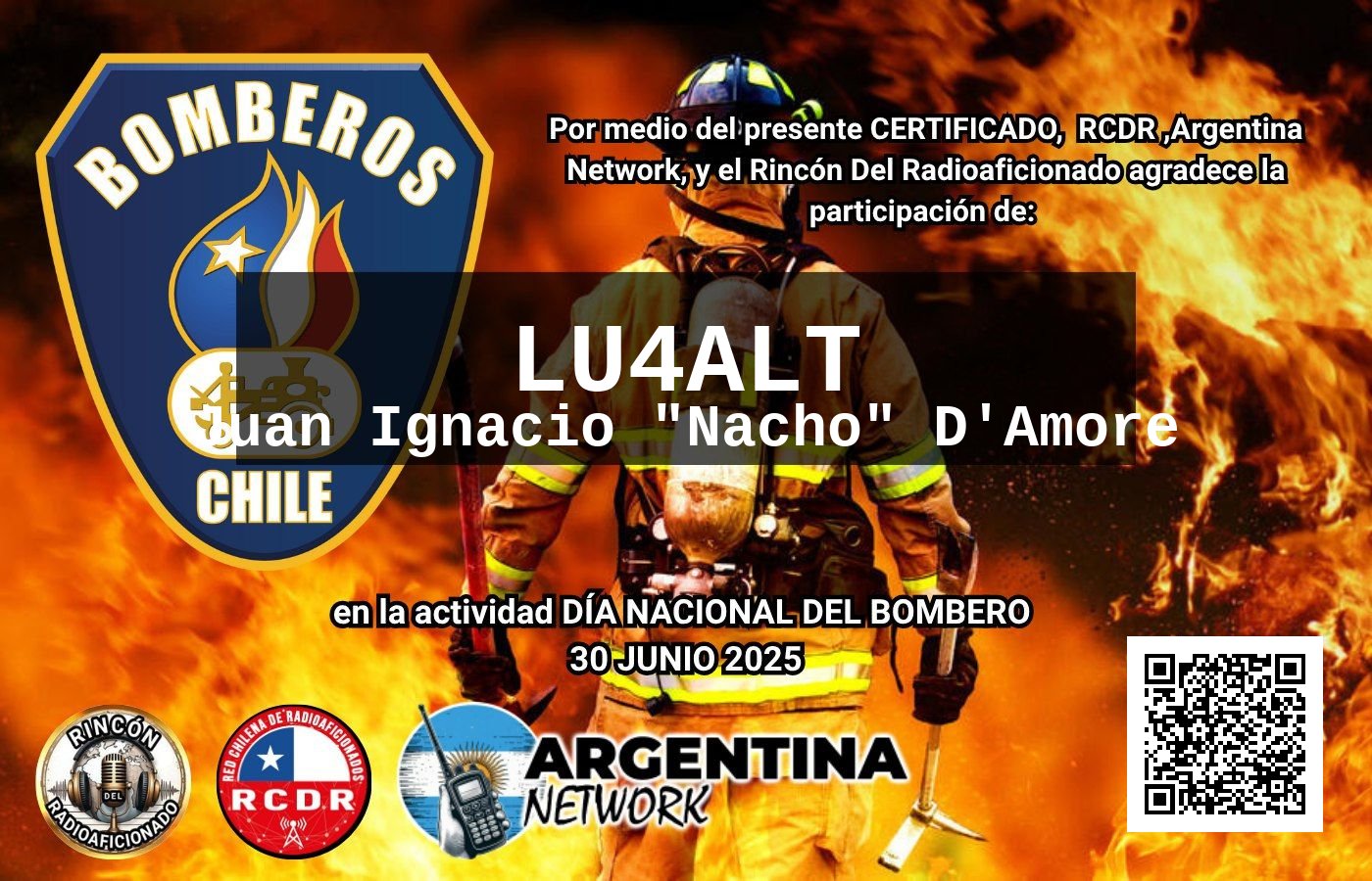 Certificado Actividad DÍA NACIONAL DEL BOMBERO CHILE