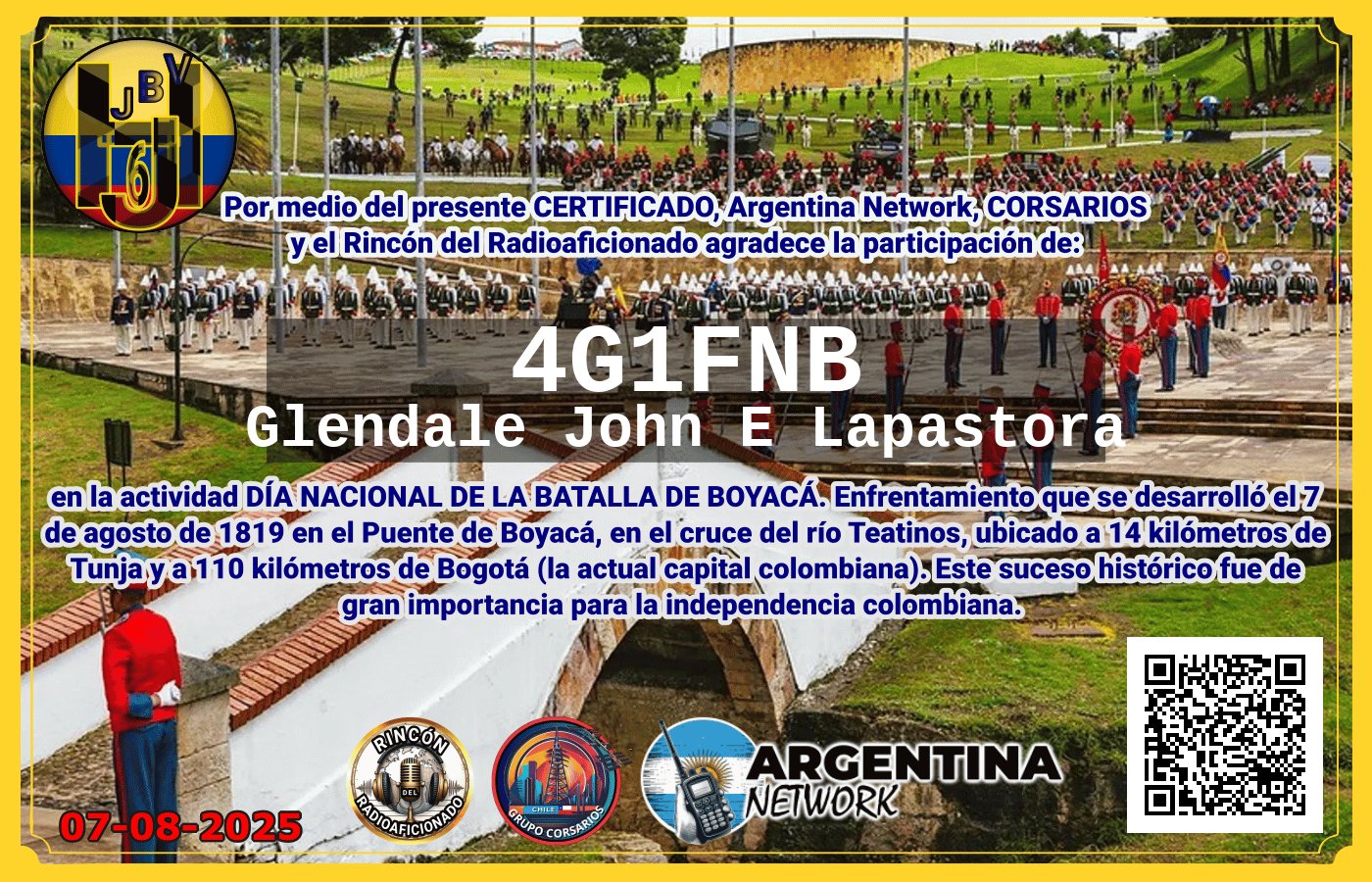 Certificado Actividad DÍA NACIONAL DE LA BATALLA DE BOYACÁ.