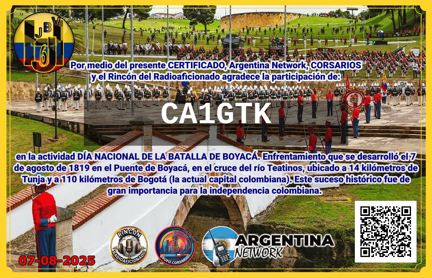 Certificado Actividad DÍA NACIONAL DE LA BATALLA DE BOYACÁ.