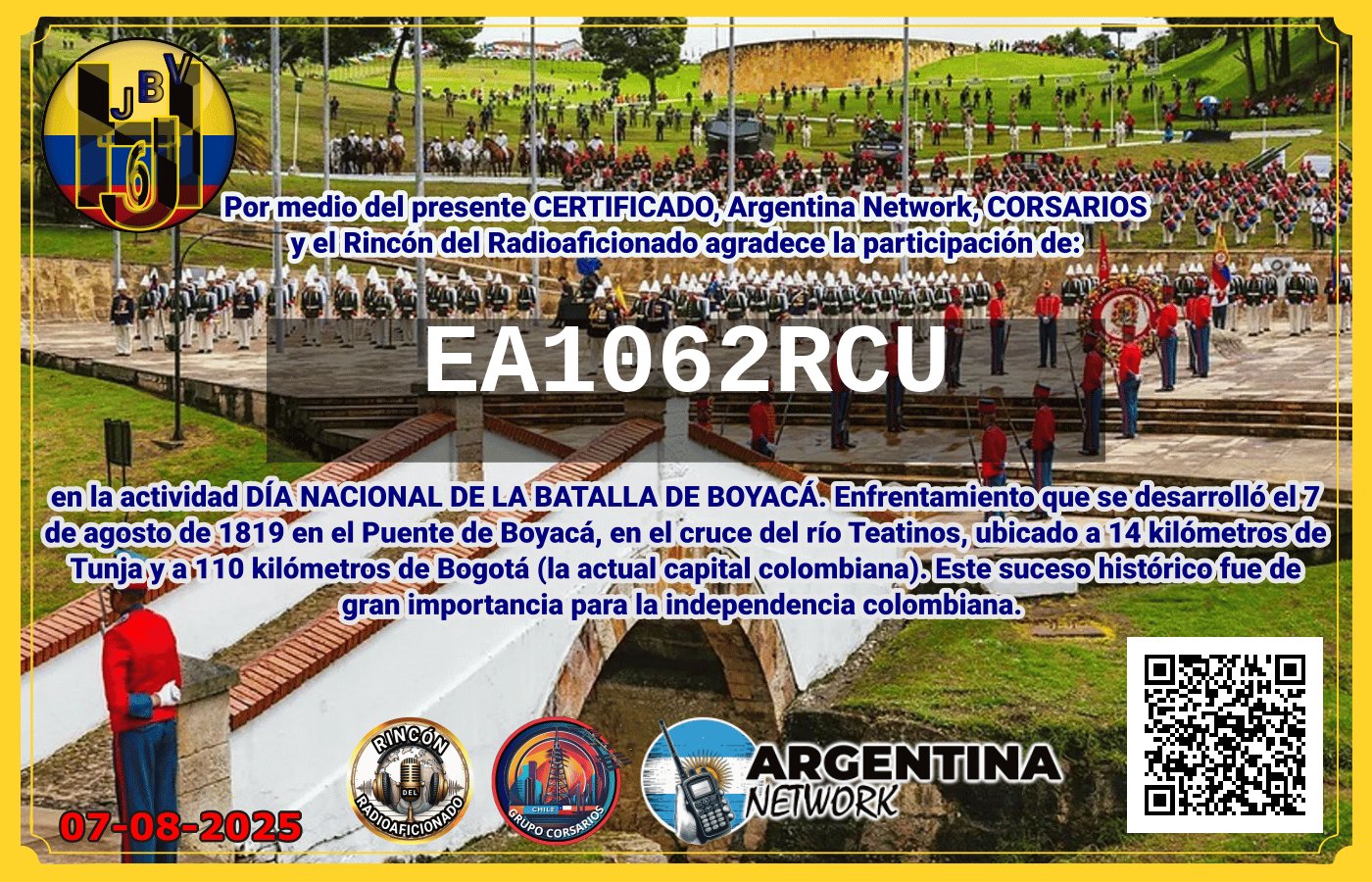 Certificado Actividad DÍA NACIONAL DE LA BATALLA DE BOYACÁ.