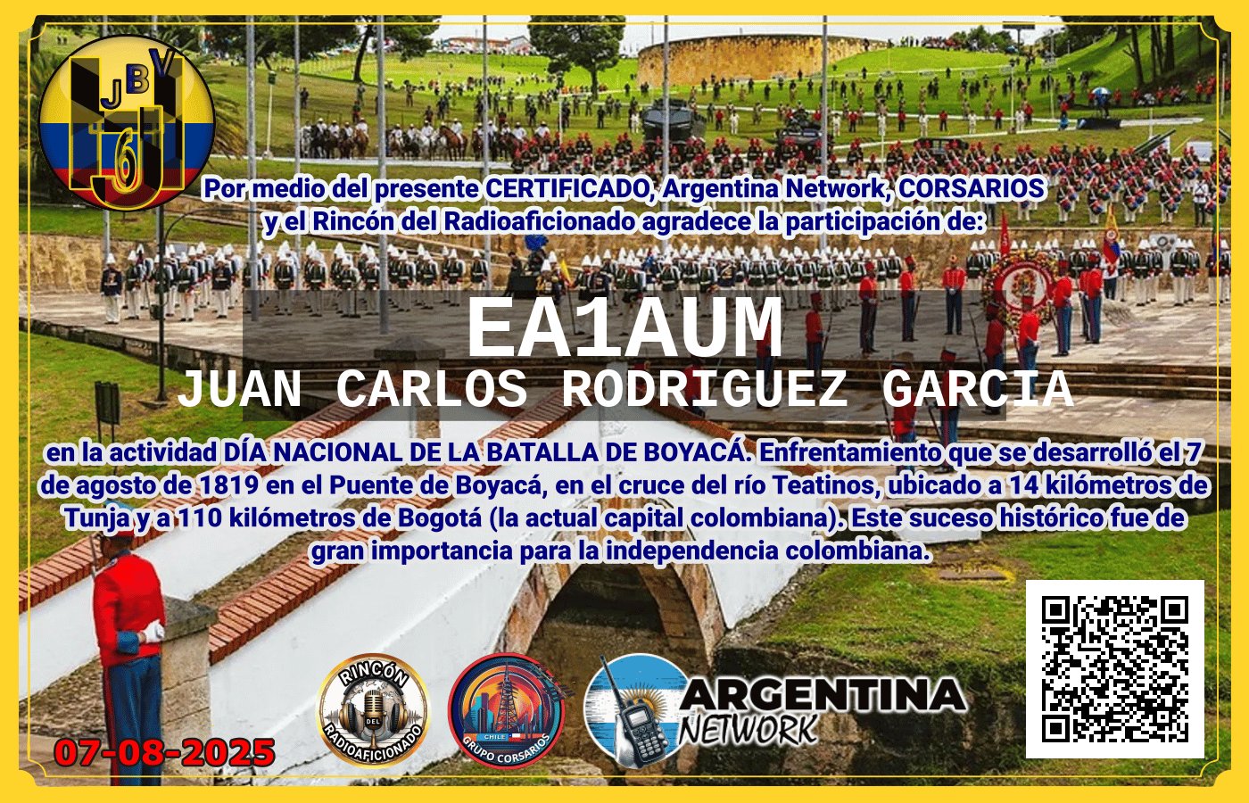 Certificado Actividad DÍA NACIONAL DE LA BATALLA DE BOYACÁ.