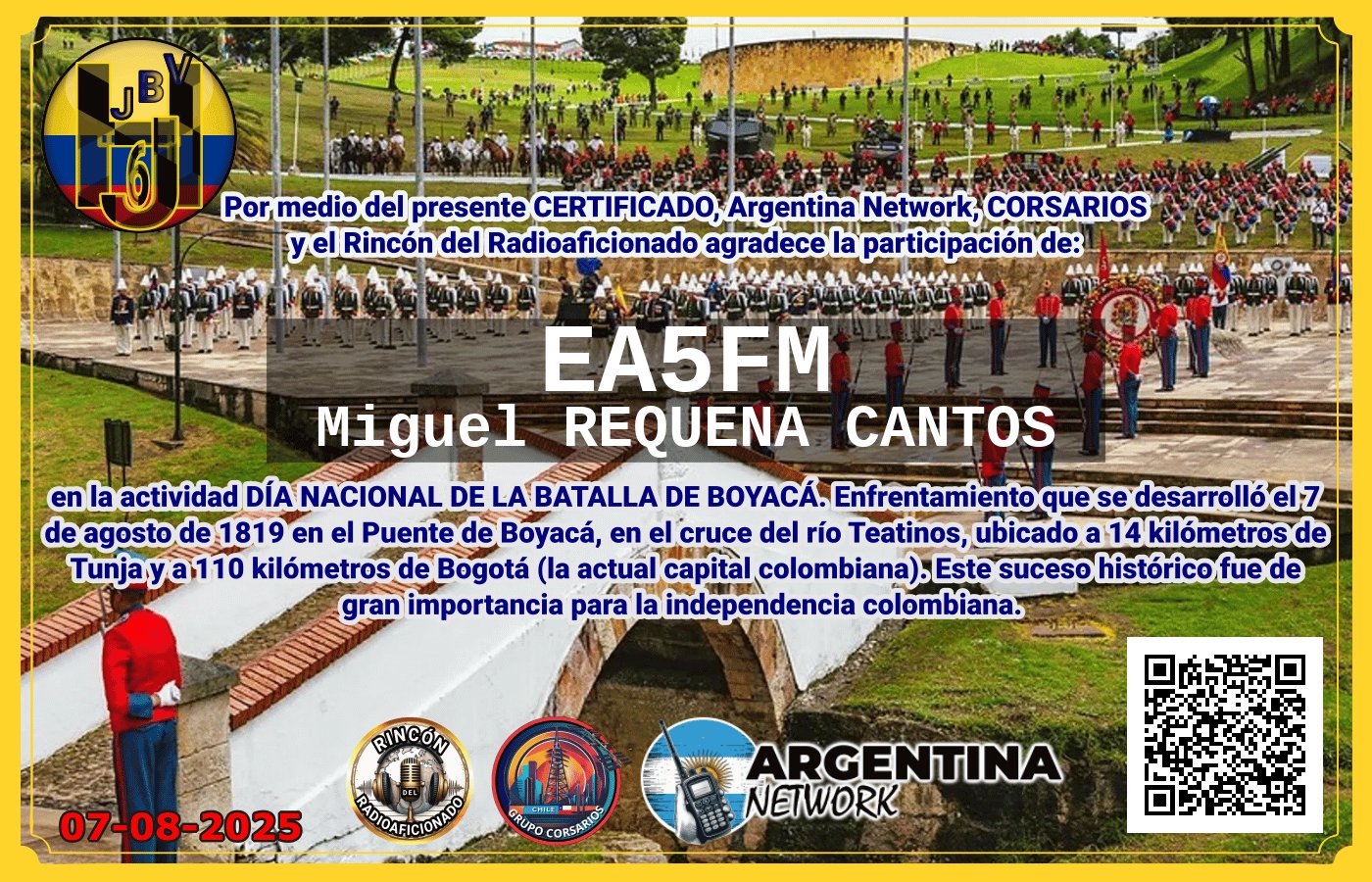 Certificado Actividad DÍA NACIONAL DE LA BATALLA DE BOYACÁ.