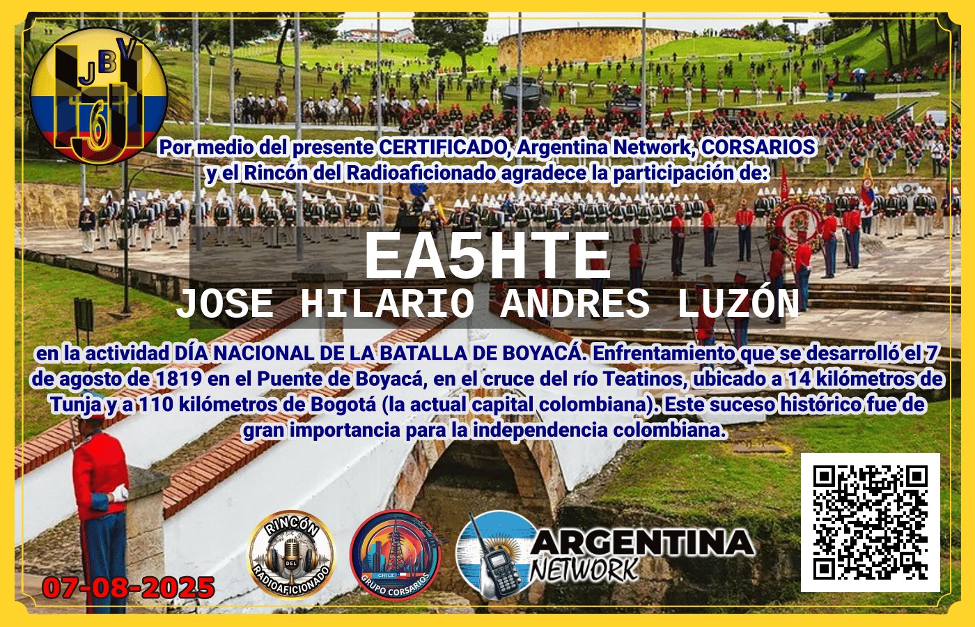Certificado Actividad DÍA NACIONAL DE LA BATALLA DE BOYACÁ.