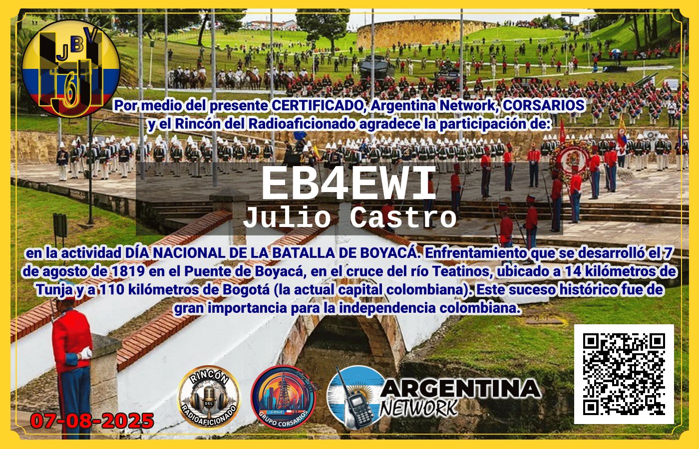 Certificado Actividad DÍA NACIONAL DE LA BATALLA DE BOYACÁ.