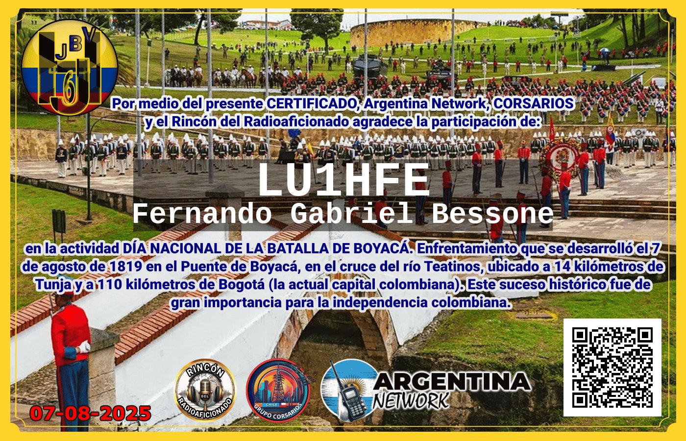 Certificado Actividad DÍA NACIONAL DE LA BATALLA DE BOYACÁ.