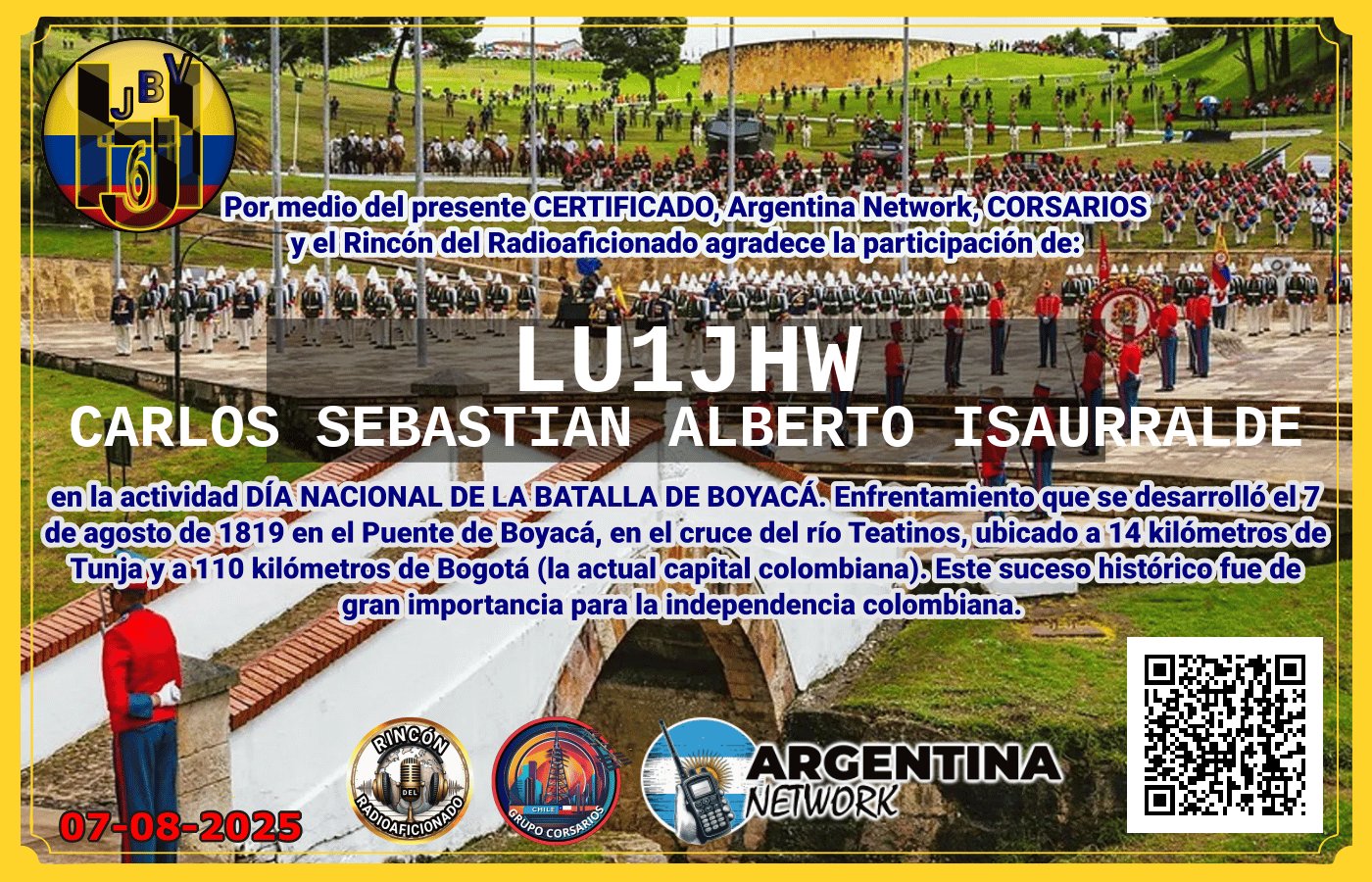 Certificado Actividad DÍA NACIONAL DE LA BATALLA DE BOYACÁ.