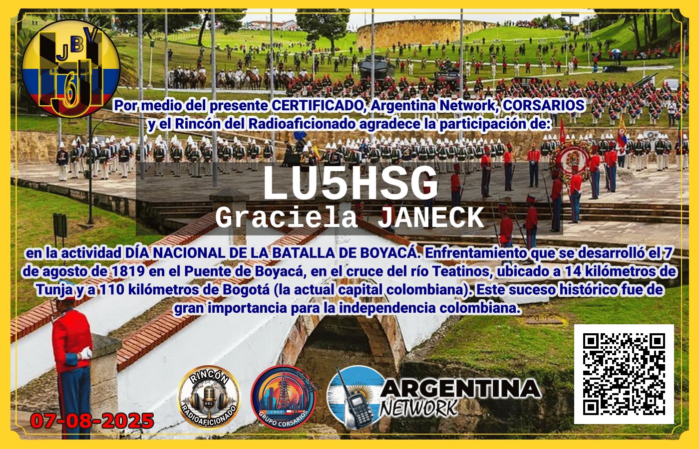 Certificado Actividad DÍA NACIONAL DE LA BATALLA DE BOYACÁ.