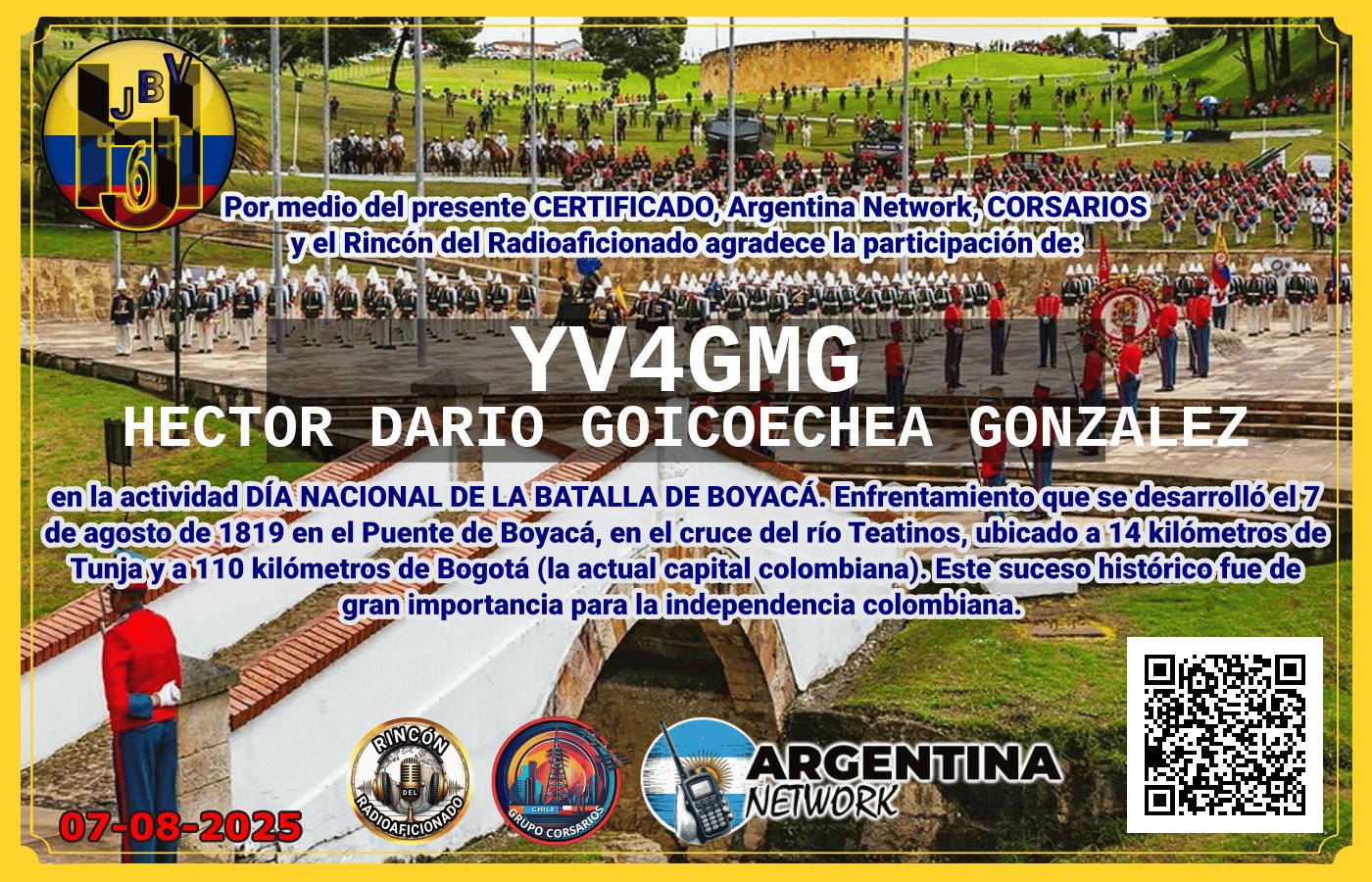 Certificado Actividad DÍA NACIONAL DE LA BATALLA DE BOYACÁ.