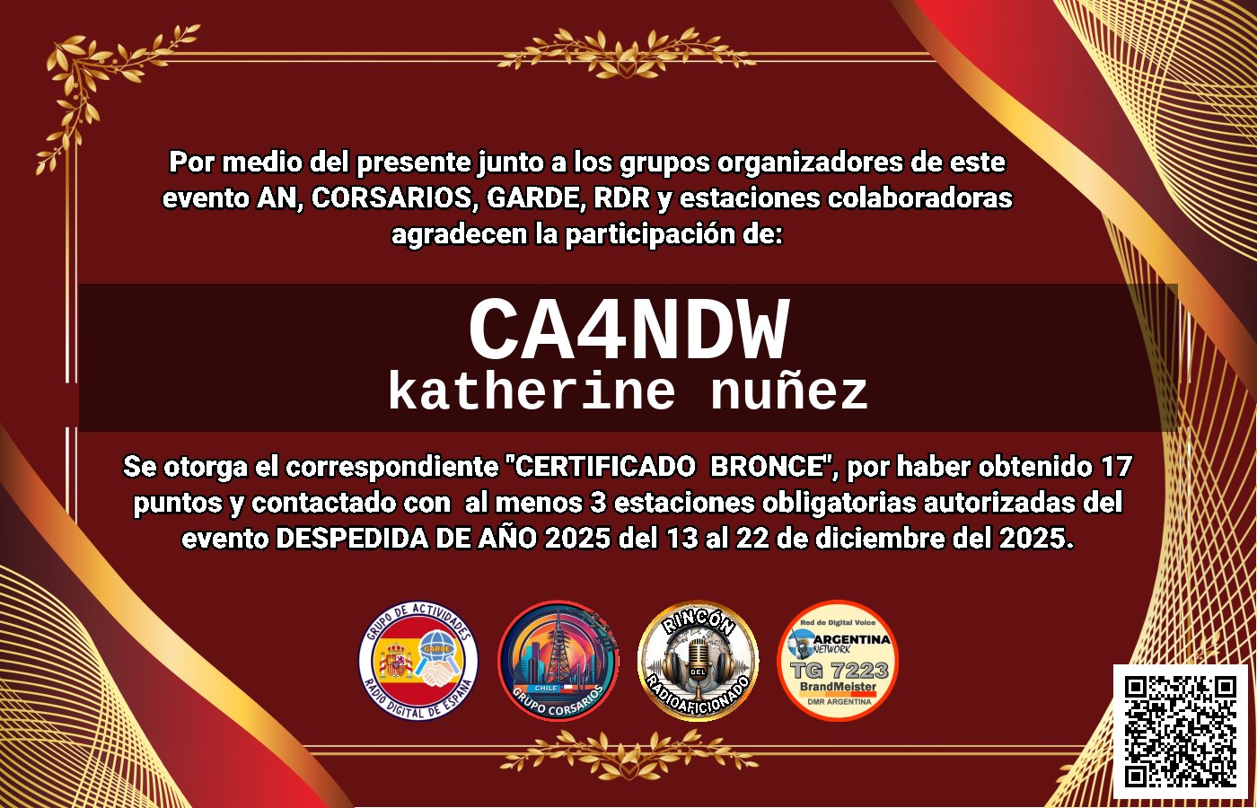 Certificado CERTIFICADO "DESPEDIDA DE AÑO 2025"
