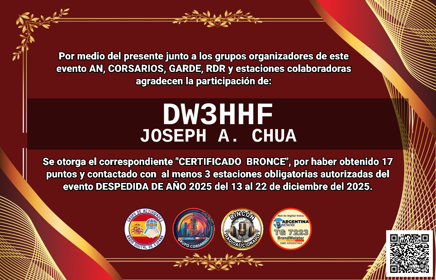 Certificado CERTIFICADO "DESPEDIDA DE AÑO 2025"