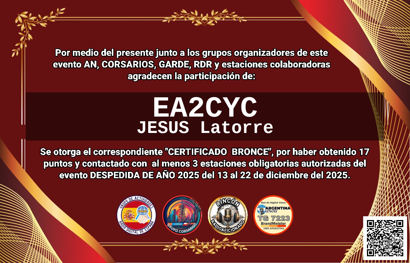 Certificado CERTIFICADO "DESPEDIDA DE AÑO 2025"