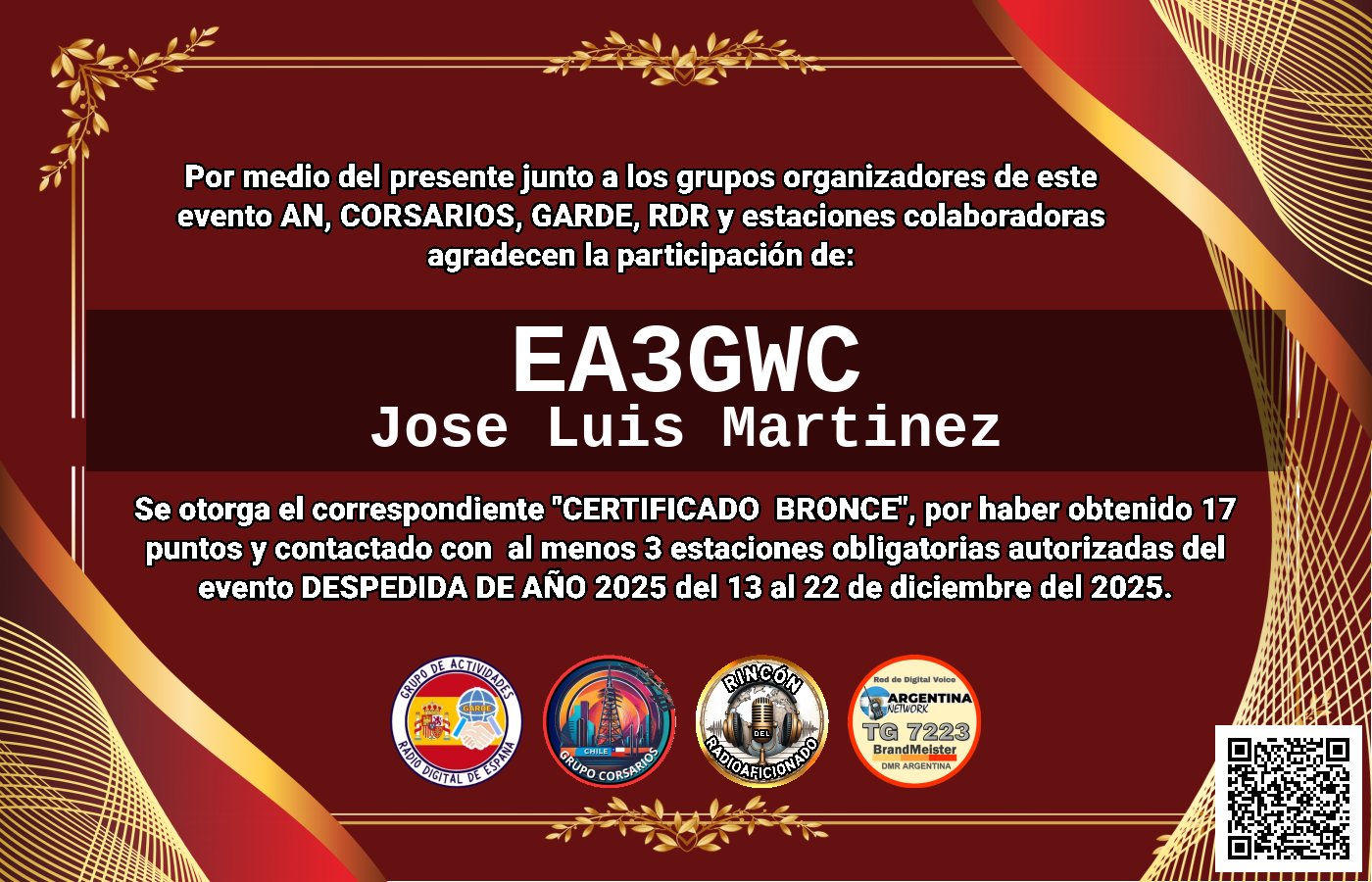 Certificado CERTIFICADO "DESPEDIDA DE AÑO 2025"