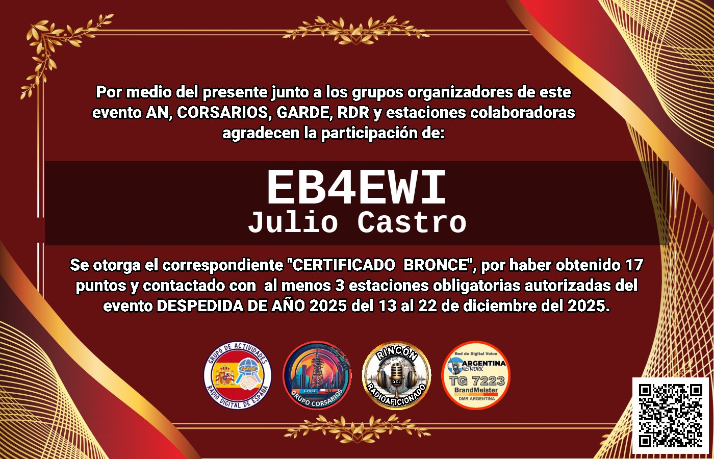 Certificado CERTIFICADO "DESPEDIDA DE AÑO 2025"