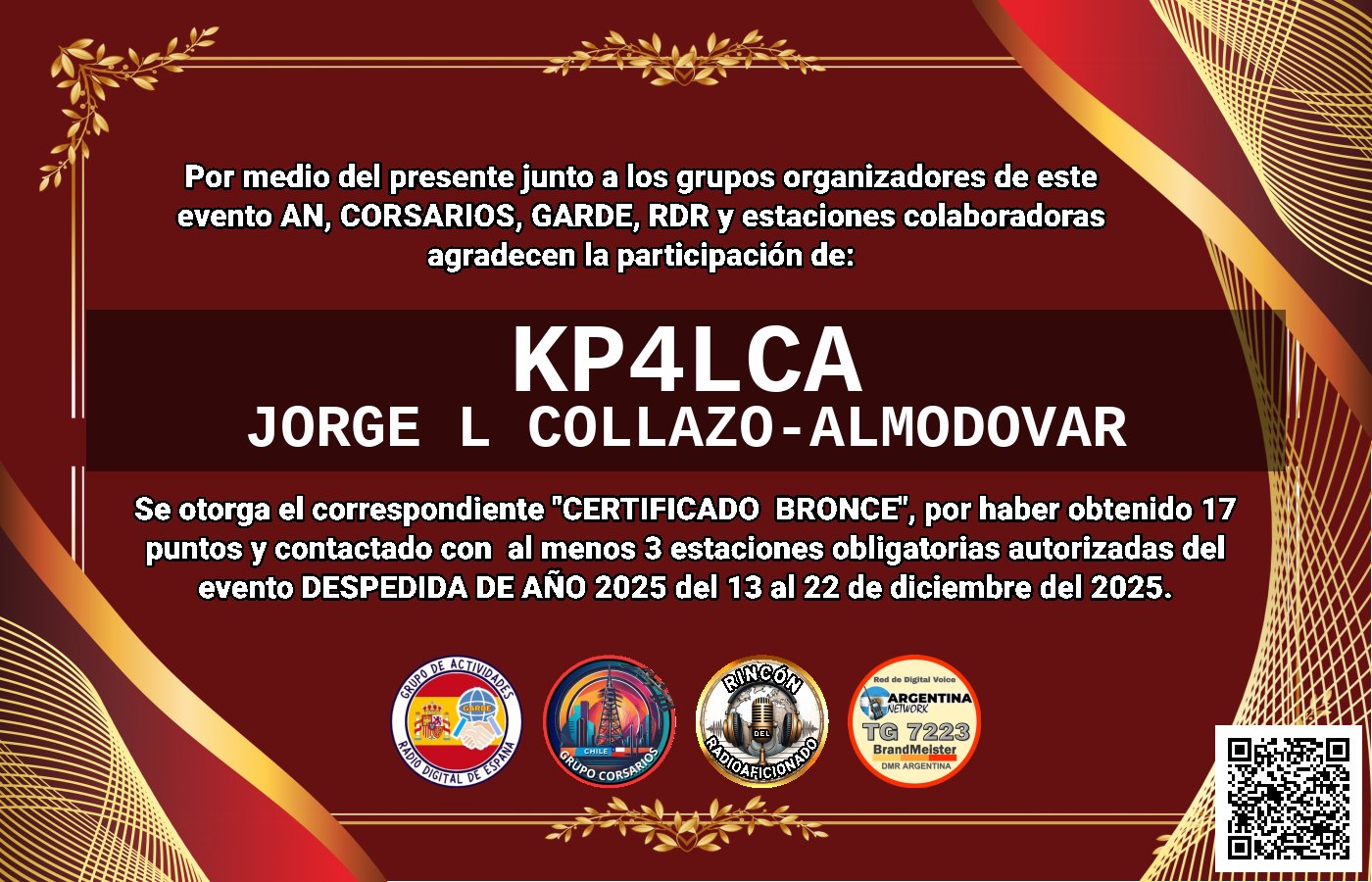Certificado CERTIFICADO "DESPEDIDA DE AÑO 2025"