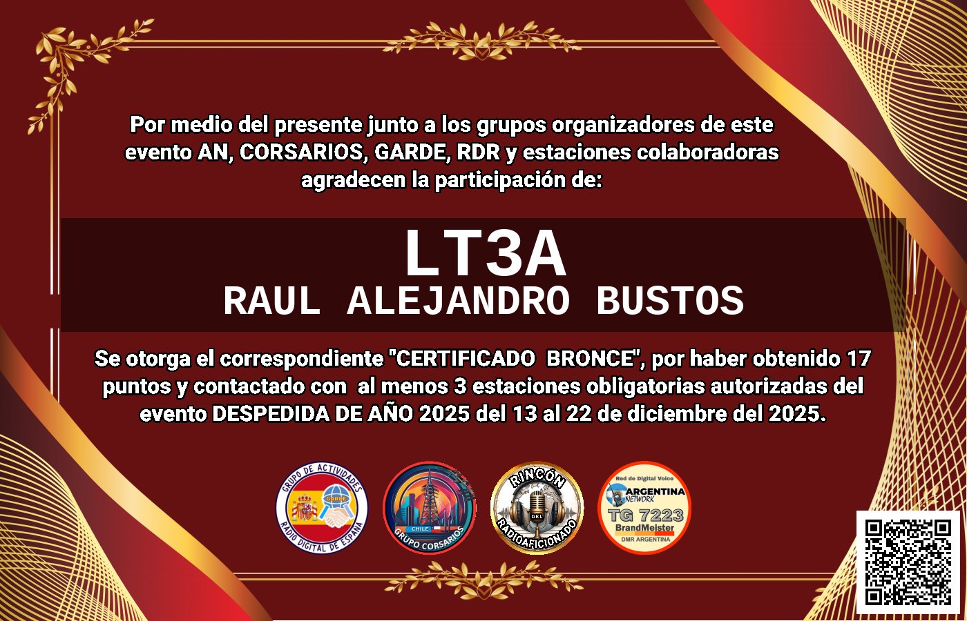 Certificado CERTIFICADO "DESPEDIDA DE AÑO 2025"