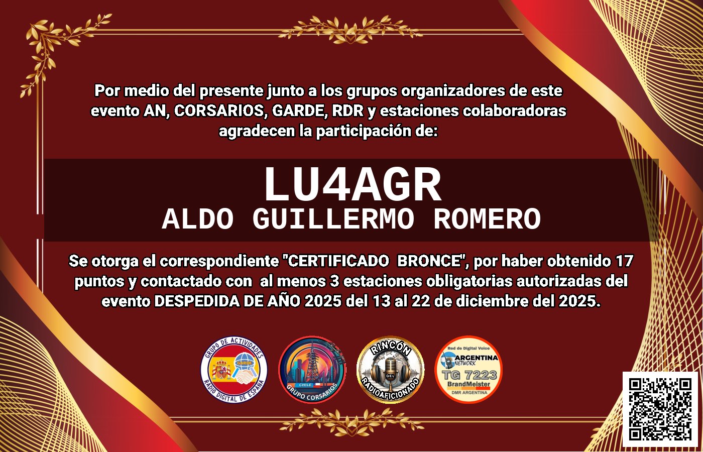 Certificado CERTIFICADO "DESPEDIDA DE AÑO 2025"