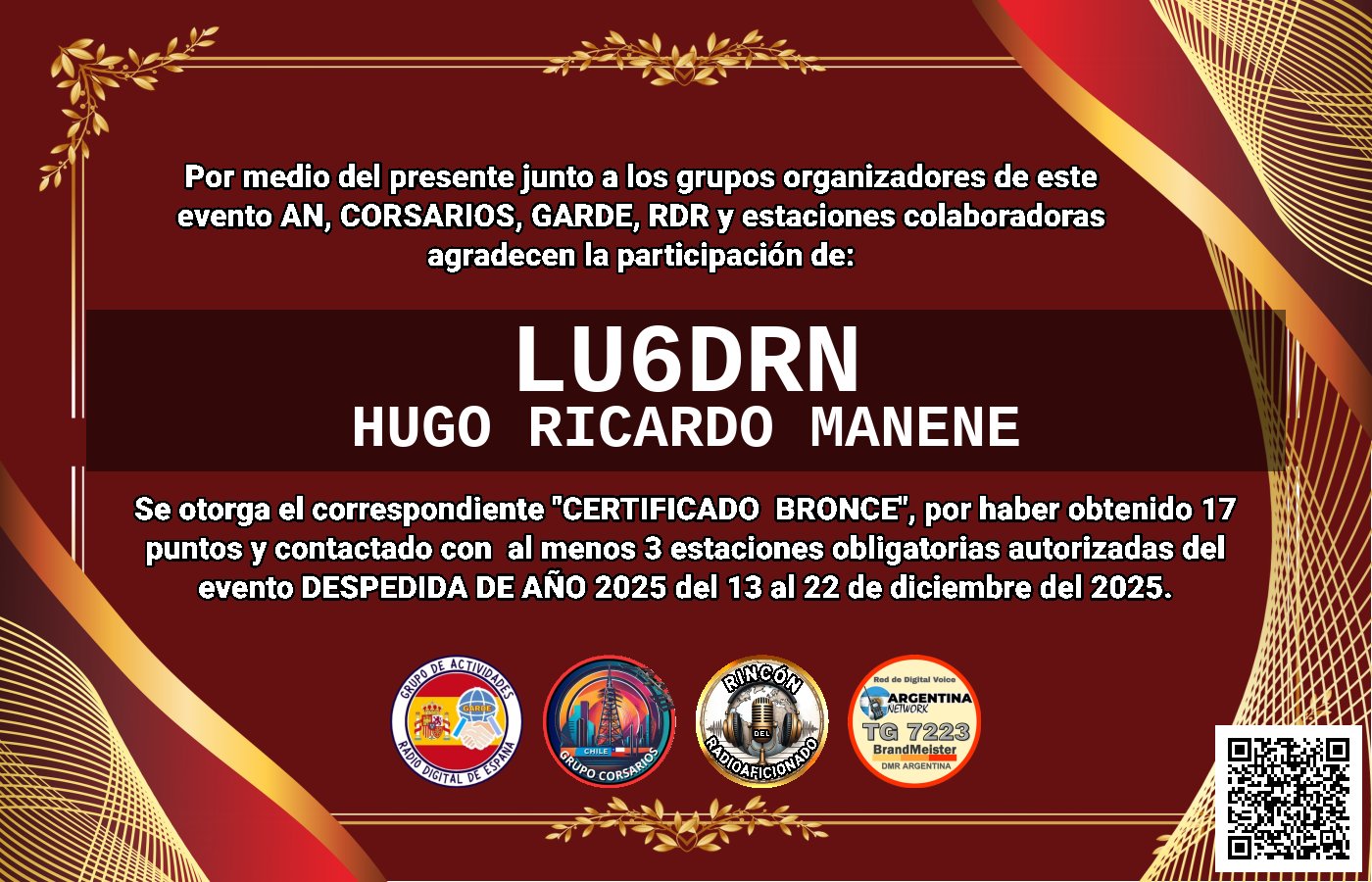 Certificado CERTIFICADO "DESPEDIDA DE AÑO 2025"
