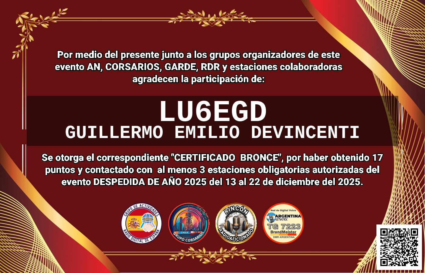 Certificado CERTIFICADO "DESPEDIDA DE AÑO 2025"