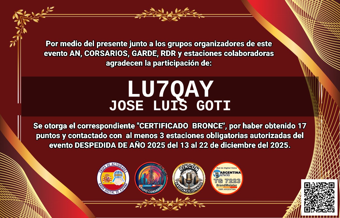 Certificado CERTIFICADO "DESPEDIDA DE AÑO 2025"