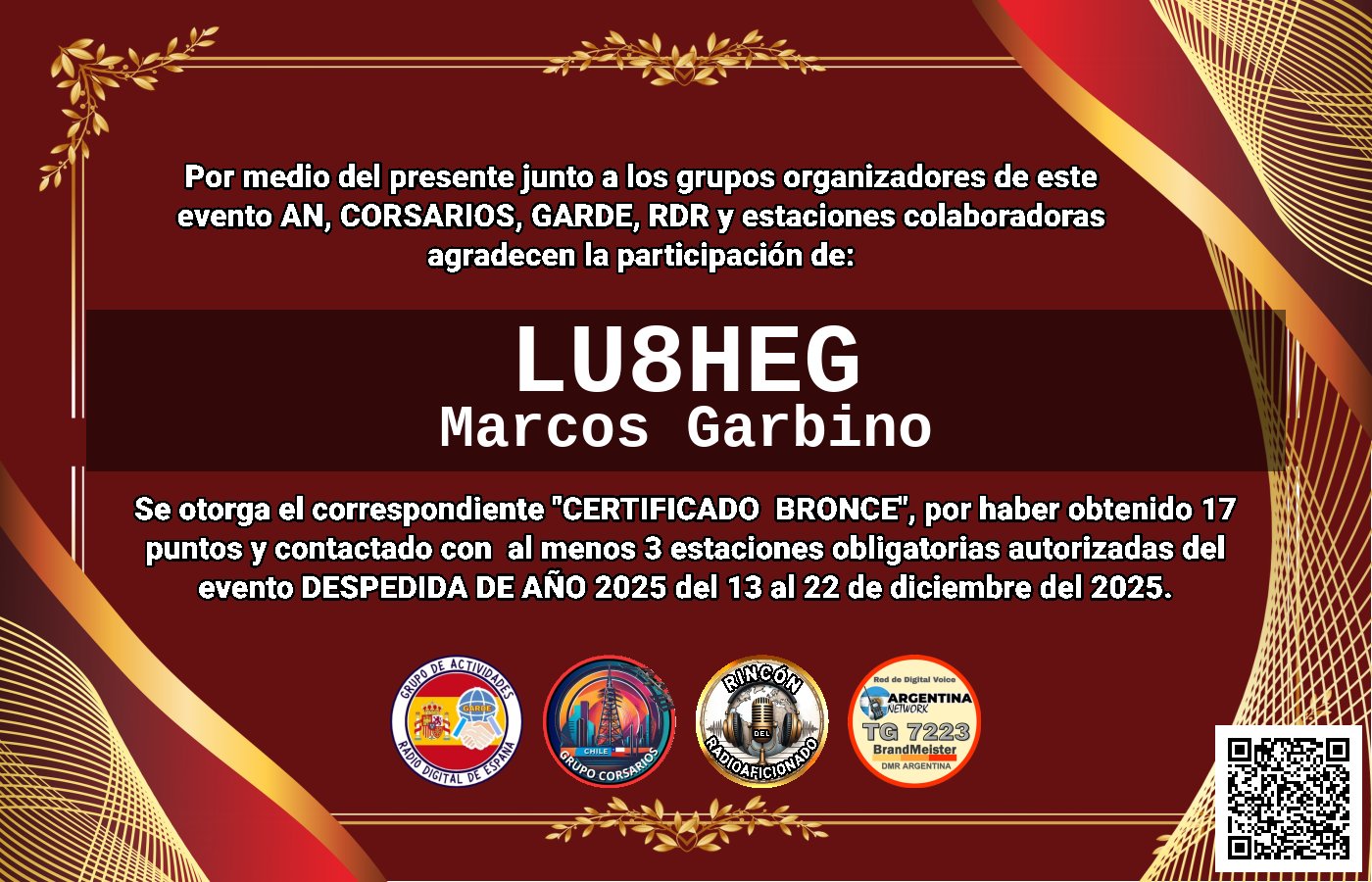 Certificado CERTIFICADO "DESPEDIDA DE AÑO 2025"