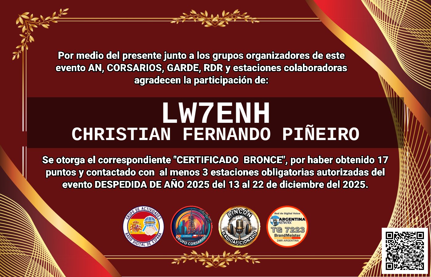 Certificado CERTIFICADO "DESPEDIDA DE AÑO 2025"