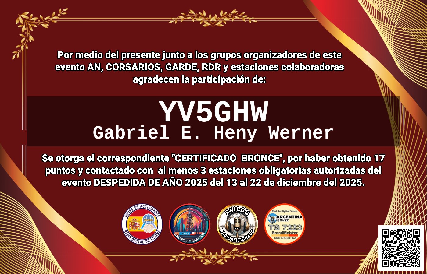 Certificado CERTIFICADO "DESPEDIDA DE AÑO 2025"