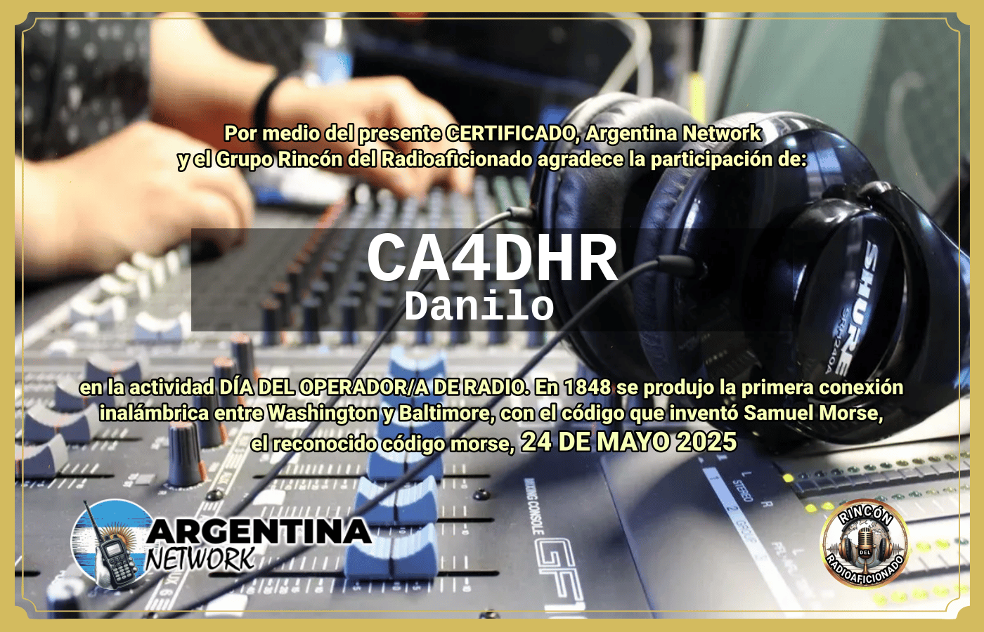 Certificado Actividad DÍA MUNDIAL DEL OPERADOR DE RADIO  (Edición 2025)