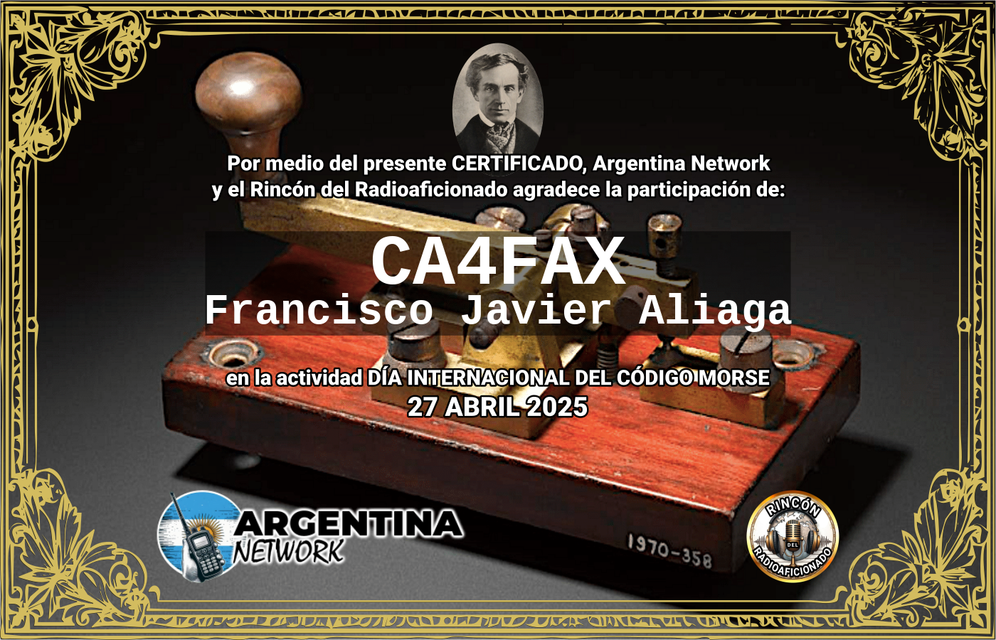 Certificado Actividad DÍA INTERNACIONAL DEL CÓDIGO MORSE