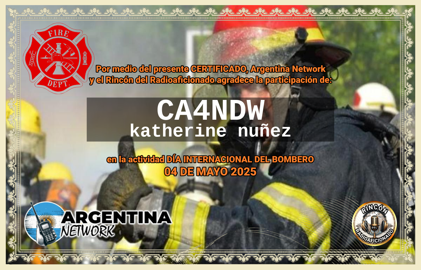 Certificado Actividad DÍA INTERNACIONAL DEL BOMBERO  (edición 2025)
