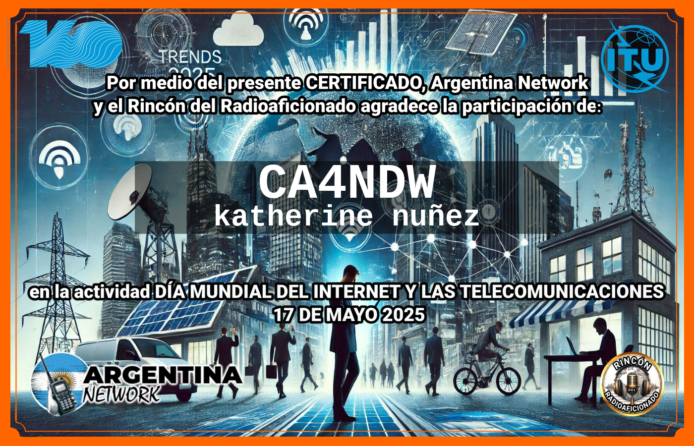 Certificado Actividad DÍA MUNDIAL DEL INTERNET  Y DE LAS TELECOMUNICACIONES  (Edición 2025)