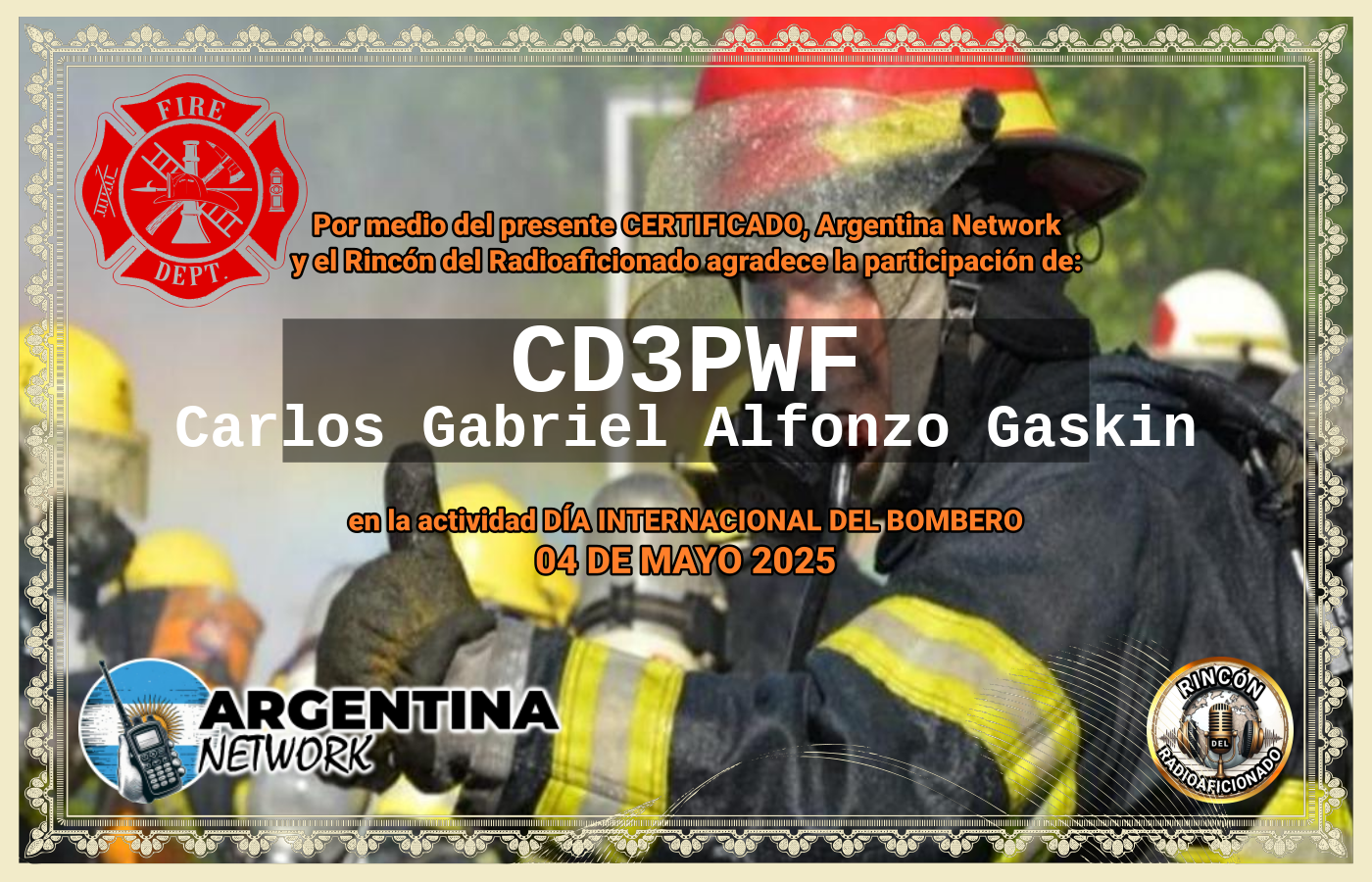 Certificado Actividad DÍA INTERNACIONAL DEL BOMBERO  (edición 2025)