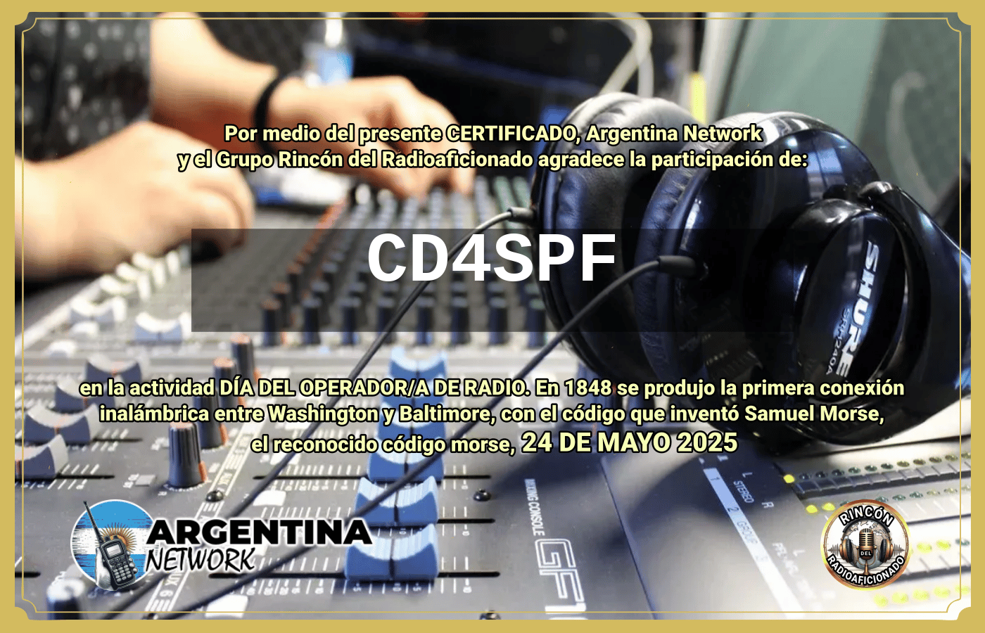 Certificado Actividad DÍA MUNDIAL DEL OPERADOR DE RADIO  (Edición 2025)