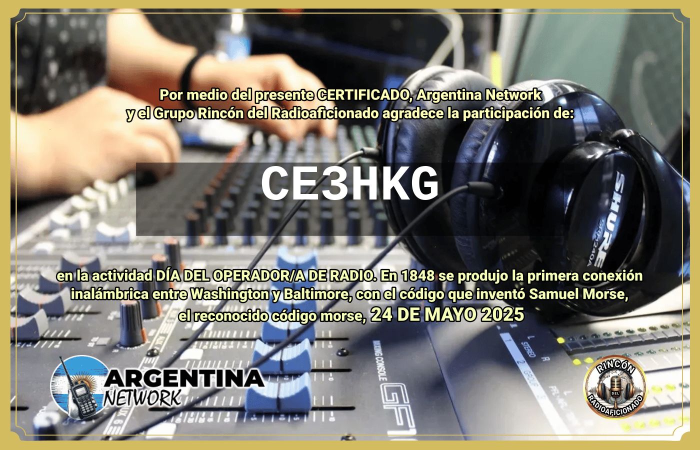 Certificado Actividad DÍA MUNDIAL DEL OPERADOR DE RADIO  (Edición 2025)