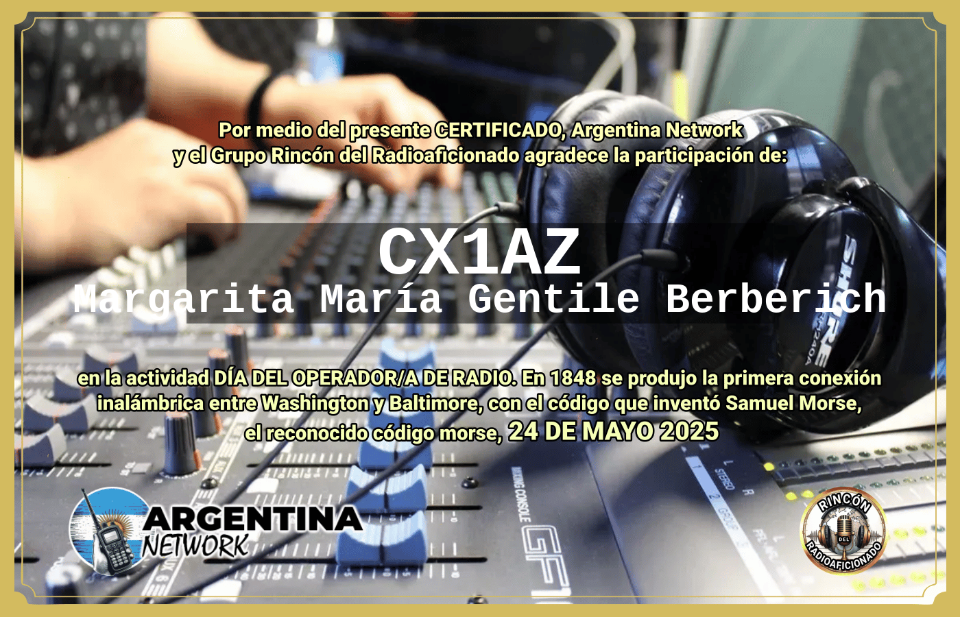 Certificado Actividad DÍA MUNDIAL DEL OPERADOR DE RADIO  (Edición 2025)