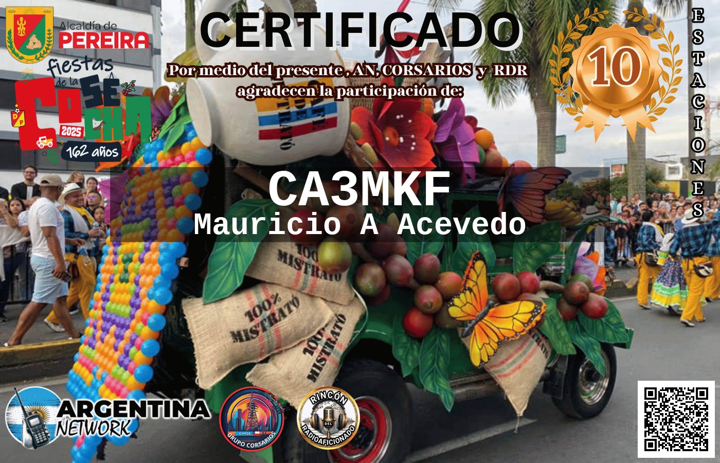 Certificado Actividad ANIVERSARIO 162° FIESTAS DE LA COSECHA PEREIRA COLOMBIA (edición 2025)