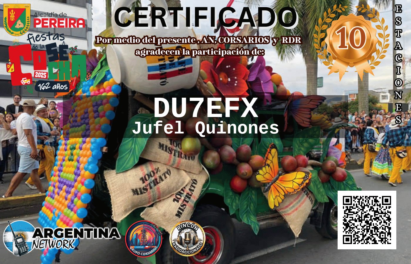Certificado Actividad ANIVERSARIO 162° FIESTAS DE LA COSECHA PEREIRA COLOMBIA (edición 2025)