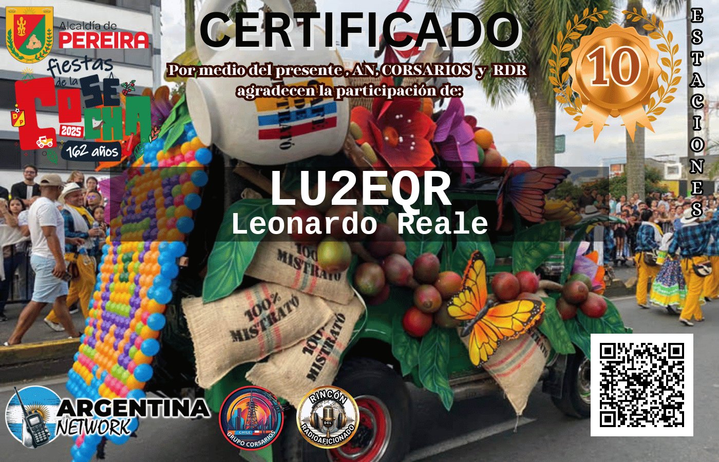 Certificado Actividad ANIVERSARIO 162° FIESTAS DE LA COSECHA PEREIRA COLOMBIA (edición 2025)