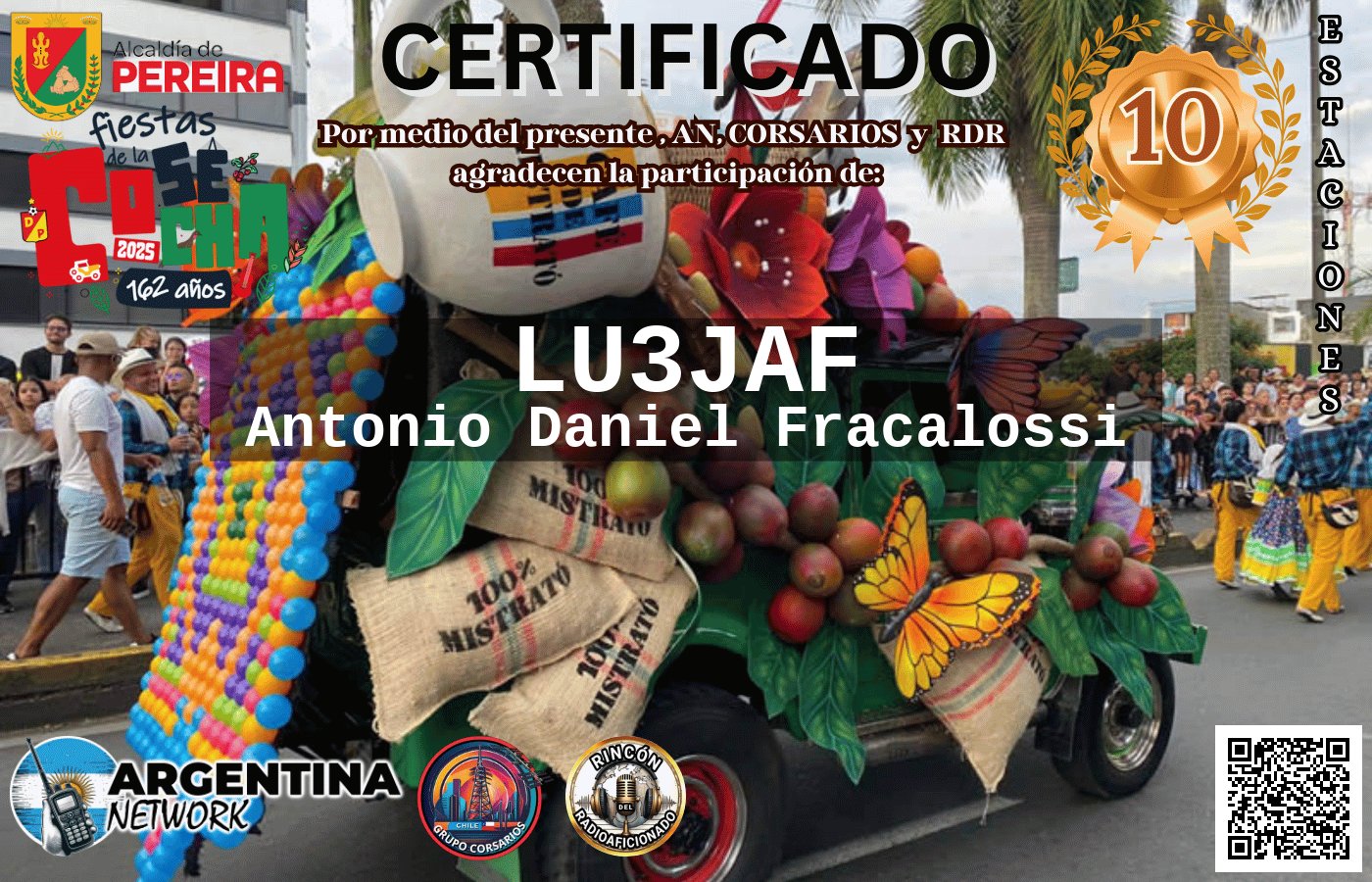 Certificado Actividad ANIVERSARIO 162° FIESTAS DE LA COSECHA PEREIRA COLOMBIA (edición 2025)