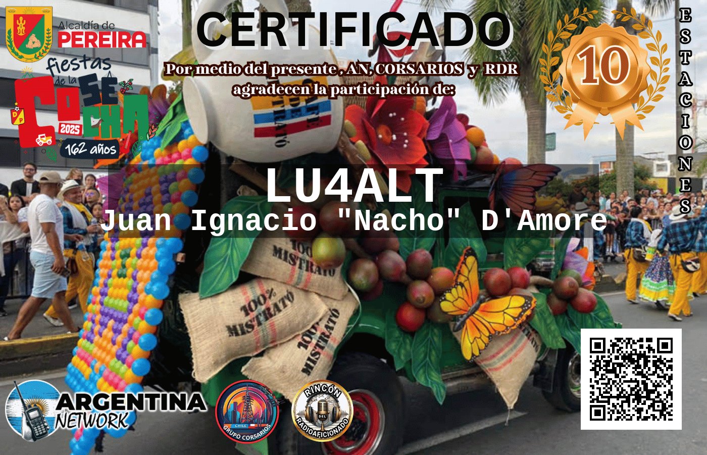 Certificado Actividad ANIVERSARIO 162° FIESTAS DE LA COSECHA PEREIRA COLOMBIA (edición 2025)