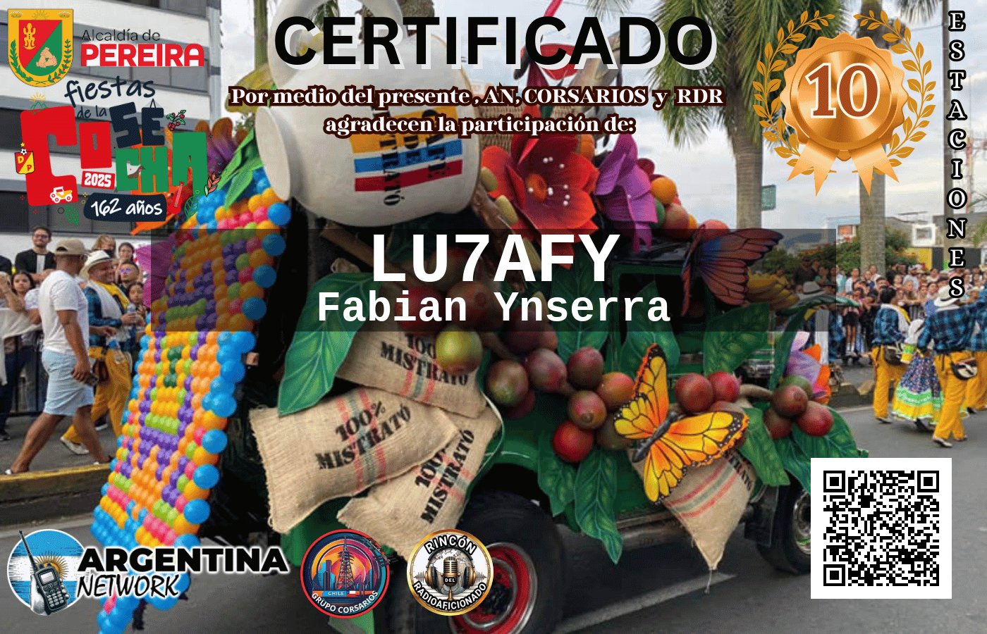 Certificado Actividad ANIVERSARIO 162° FIESTAS DE LA COSECHA PEREIRA COLOMBIA (edición 2025)