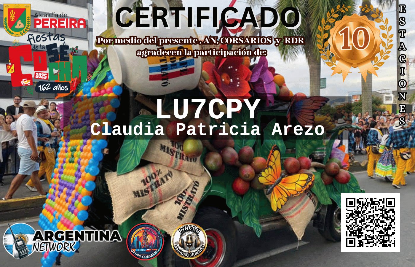 Certificado Actividad ANIVERSARIO 162° FIESTAS DE LA COSECHA PEREIRA COLOMBIA (edición 2025)