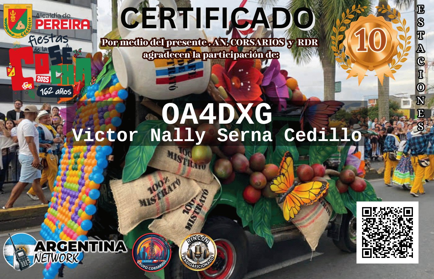 Certificado Actividad ANIVERSARIO 162° FIESTAS DE LA COSECHA PEREIRA COLOMBIA (edición 2025)