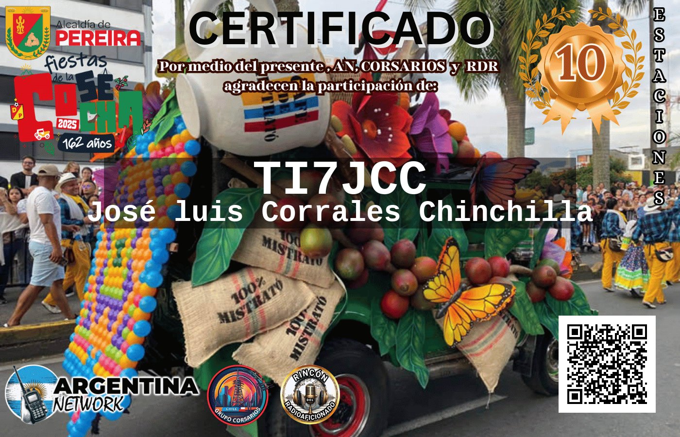 Certificado Actividad ANIVERSARIO 162° FIESTAS DE LA COSECHA PEREIRA COLOMBIA (edición 2025)