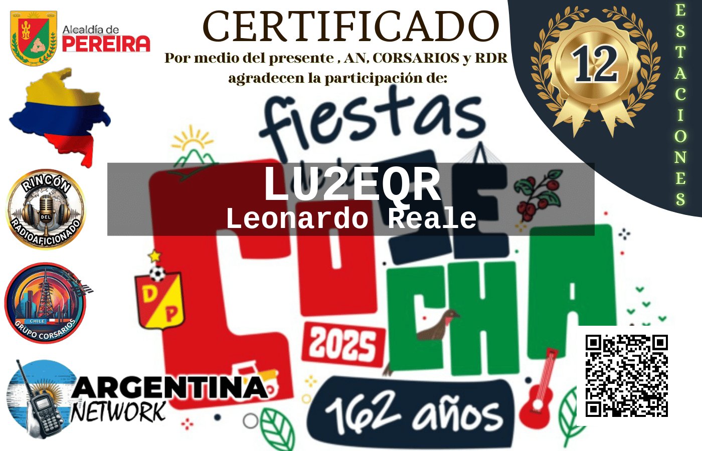 Certificado Actividad ANIVERSARIO 162° FIESTAS DE LA COSECHA PEREIRA COLOMBIA (edición 2025)