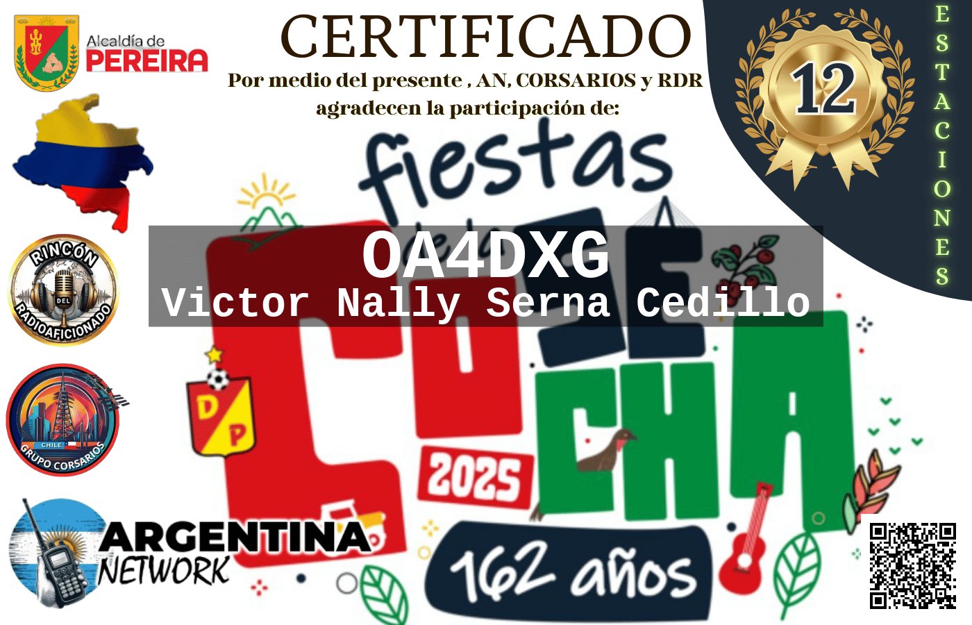Certificado Actividad ANIVERSARIO 162° FIESTAS DE LA COSECHA PEREIRA COLOMBIA (edición 2025)