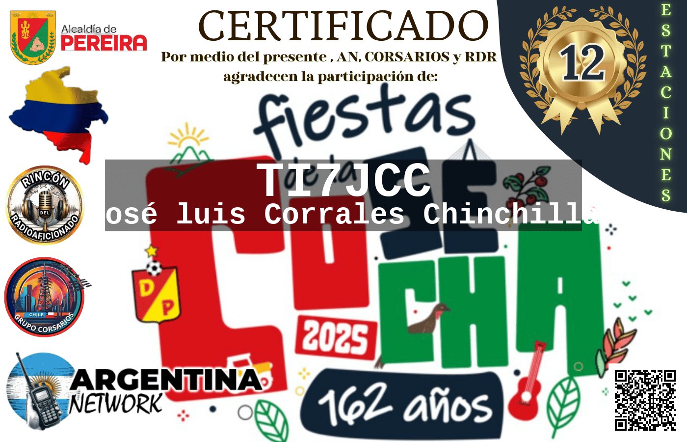 Certificado Actividad ANIVERSARIO 162° FIESTAS DE LA COSECHA PEREIRA COLOMBIA (edición 2025)