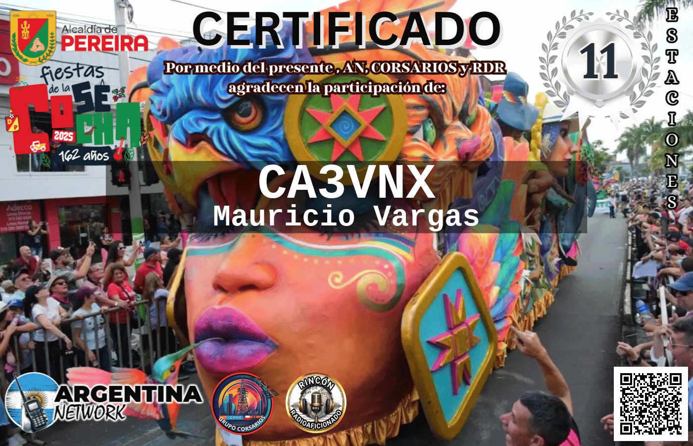 Certificado Actividad ANIVERSARIO 162° FIESTAS DE LA COSECHA PEREIRA COLOMBIA (edición 2025)