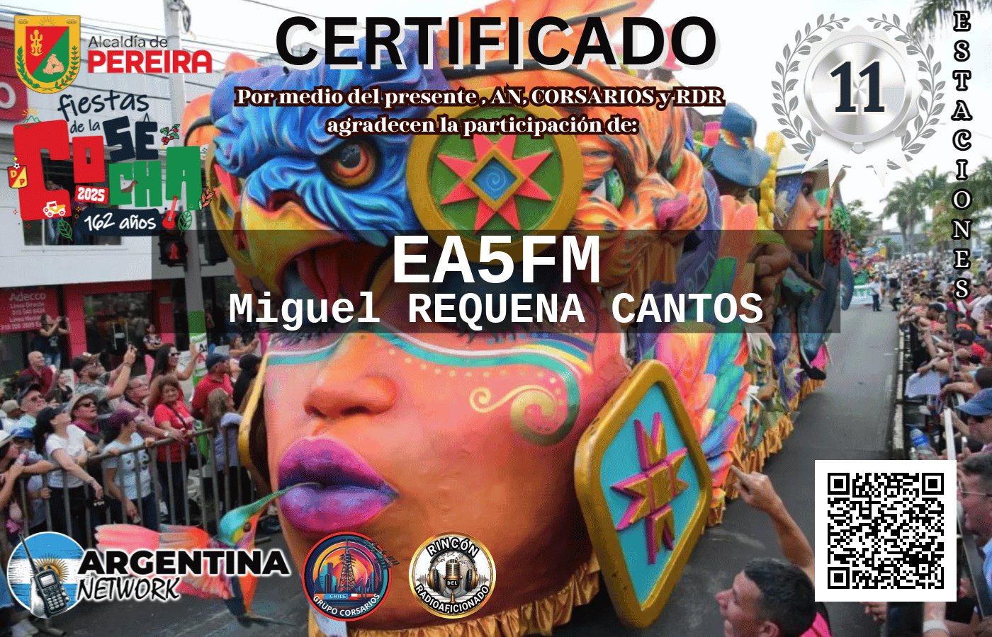 Certificado Actividad ANIVERSARIO 162° FIESTAS DE LA COSECHA PEREIRA COLOMBIA (edición 2025)