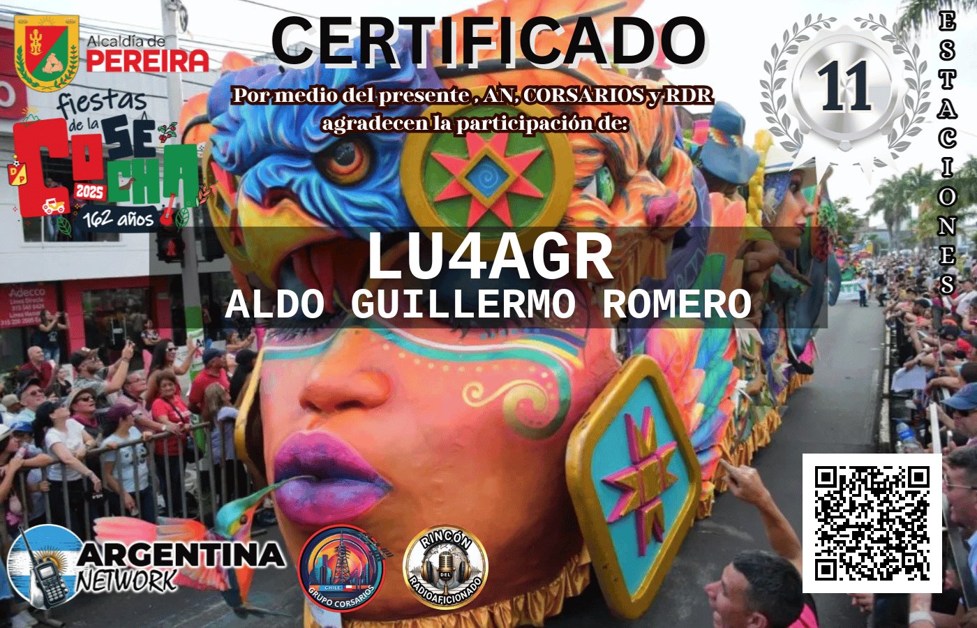 Certificado Actividad ANIVERSARIO 162° FIESTAS DE LA COSECHA PEREIRA COLOMBIA (edición 2025)