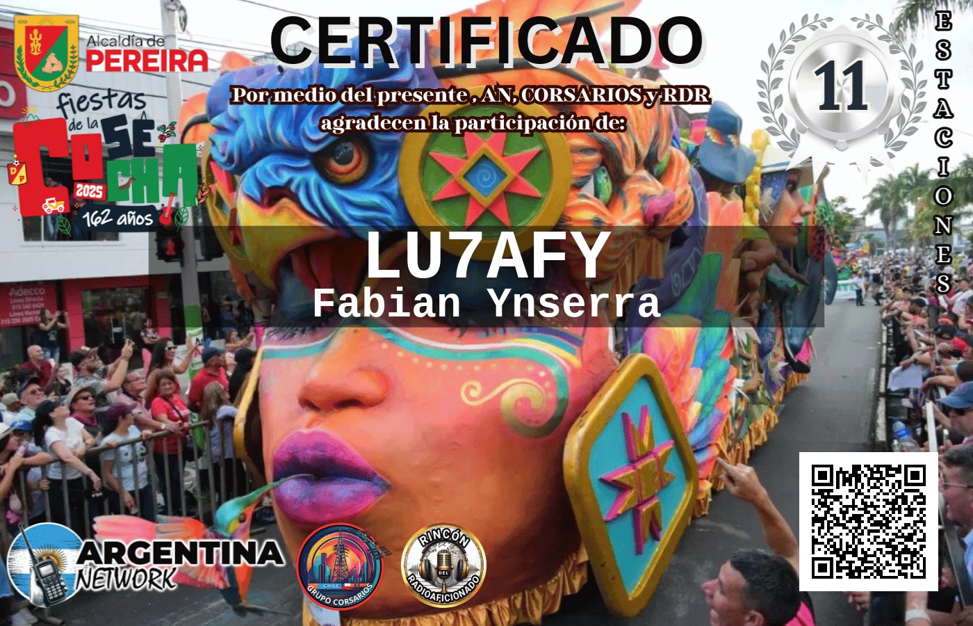 Certificado Actividad ANIVERSARIO 162° FIESTAS DE LA COSECHA PEREIRA COLOMBIA (edición 2025)